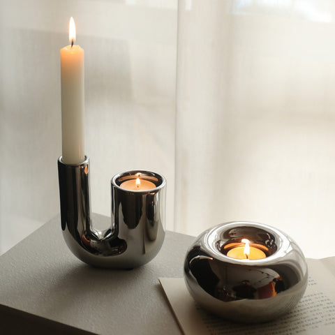 Shaped Plated Ceramic Candle Holder