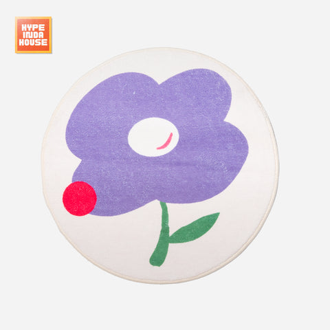 Purple Flower Round Rug