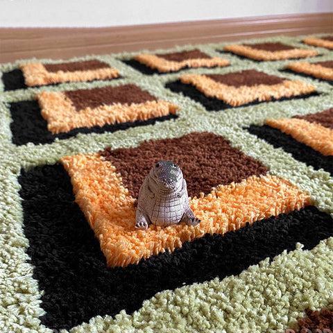 Bauhaus Green Checkered Carpet - HYPEINDAHOUSE