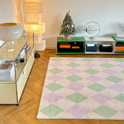 (W6)Purple & Green Checkered Carpet - HYPEINDAHOUSE