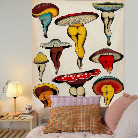 Psychedelic Aesthetic Mushroom Trippy Tapestry
