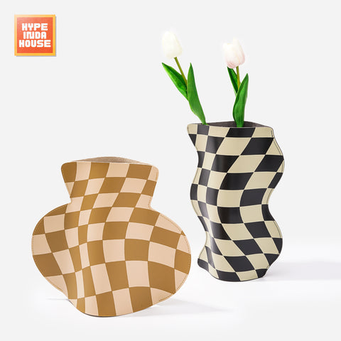 null Retro Vibe Checkered Leather Vase.