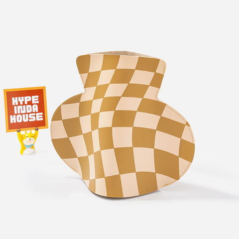Retro Vibe Checkered Leather Vase