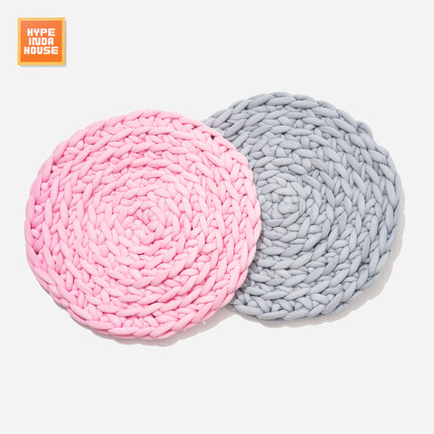 Round Futon Coarse Wool Hand Knitted Bathmat