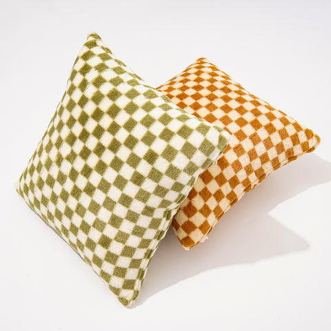 [2 Color] Faux Fur Checkered Throw Pillow Cover