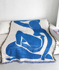 Abstract Aesthetic Blue Girl Woven Throw Blanket - HYPEINDAHOUSE