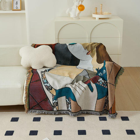 Abstract Art Girl & Cat Woven Throw Blanket - HypeIndaHouse