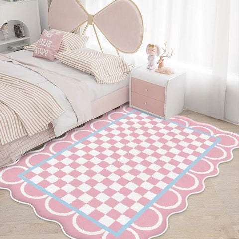 Pink & White Checkerboard Rug