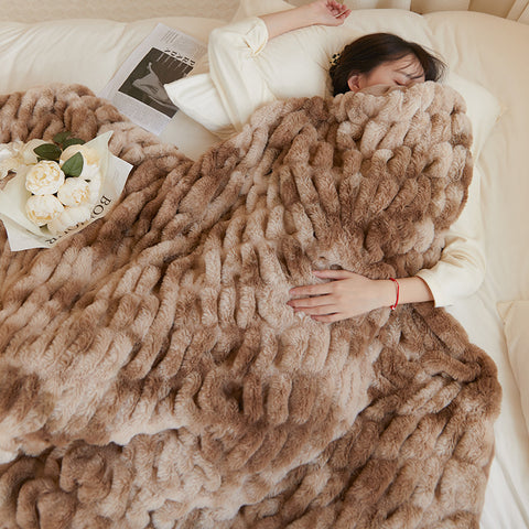 null [5 Color] Luxury Vibe Faux Rabbit Fur Blanket.