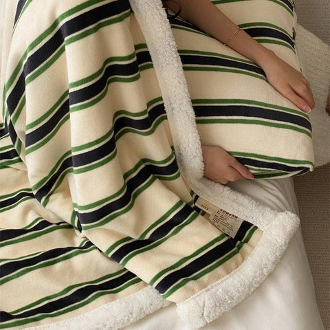 [6 Color] Colorful Vibe Stripe Sherpa Blanket - HypeIndaHouse