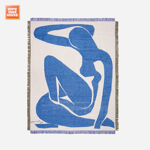 Abstract Aesthetic Blue Girl Woven Throw Blanket - HYPEINDAHOUSE