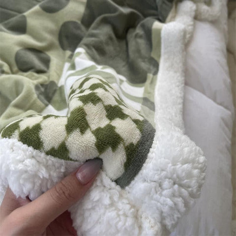 Matcha Green Collage Sherpa Blanket - HYPEINDAHOUSE