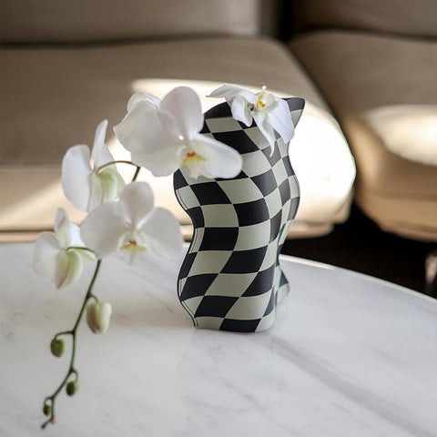 Retro Vibe Checkered Leather Vase - HypeIndaHouse