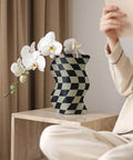 Retro Vibe Checkered Leather Vase - HypeIndaHouse