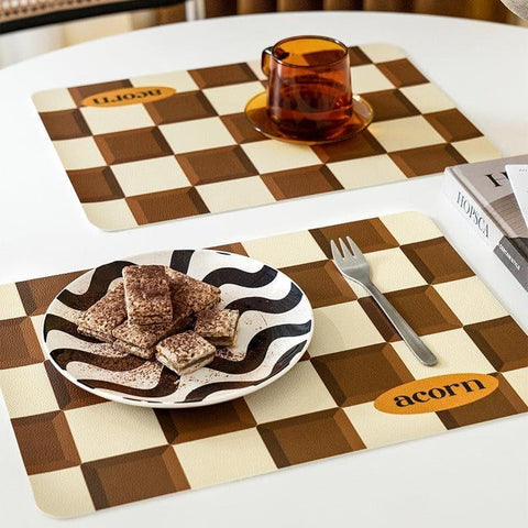 Tan Checkered Leather Placemat - HypeIndaHouse
